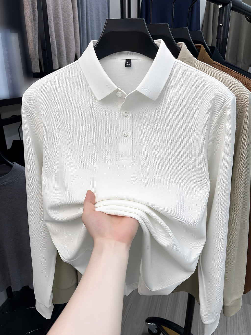 Autumn New Men'S Long Sleeve Henley Polo Shirt, Easy Lapel 3-Button Top, Casual Commute Wear, Comfortable And Skin-Friendly, Versatile Basic Men'S Clothing, Spring/Autumn Inner And Outer Wear, Can Be Worn Alone Or Layered with Jacket, Men'S Gift - White