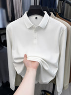 Autumn New Men'S Long Sleeve Henley Polo Shirt, Easy Lapel 3-Button Top, Casual Commute Wear, Comfortable And Skin-Friendly, Versatile Basic Men'S Clothing, Spring/Autumn Inner And Outer Wear, Can Be Worn Alone Or Layered with Jacket, Men'S Gift - White