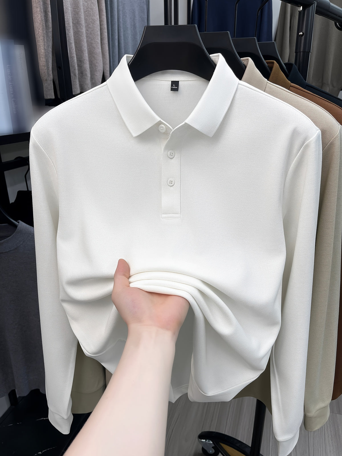 Autumn New Men'S Long Sleeve Henley Polo Shirt, Easy Lapel 3-Button Top, Casual Commute Wear, Comfortable And Skin-Friendly, Versatile Basic Men'S Clothing, Spring/Autumn Inner And Outer Wear, Can Be Worn Alone Or Layered with Jacket, Men'S Gift - White