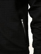Pearson OBM Men's Casual Jacket, Checkered Embossed Stand Collar Zipper Baseball Jacket, Waffle Texture with Side Seam Slit Pockets, Solid Color Loose Fit Commuter Casual Pilot Jacket for Spring/Autumn - Black