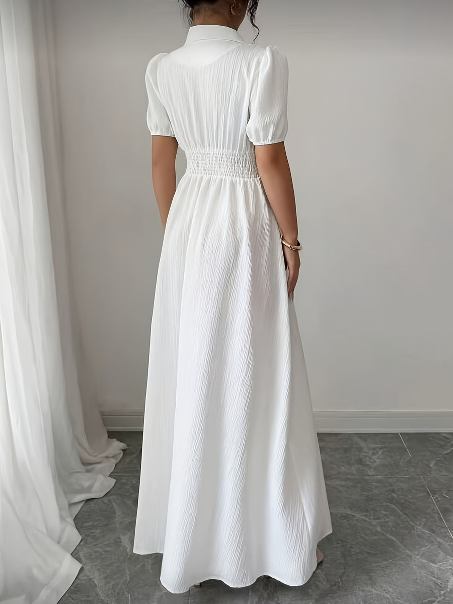 Women'S Fashion Casual Gathered Elegant Shirt Dress - White