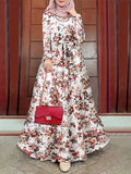 Elegant Long Floral Print Dress with Waist Cincher - Perfect for Parties, Spring/Fall, Adult, Floral Print Dress | Floral Pattern Dress | Cinched Waist Design - Multicolor
