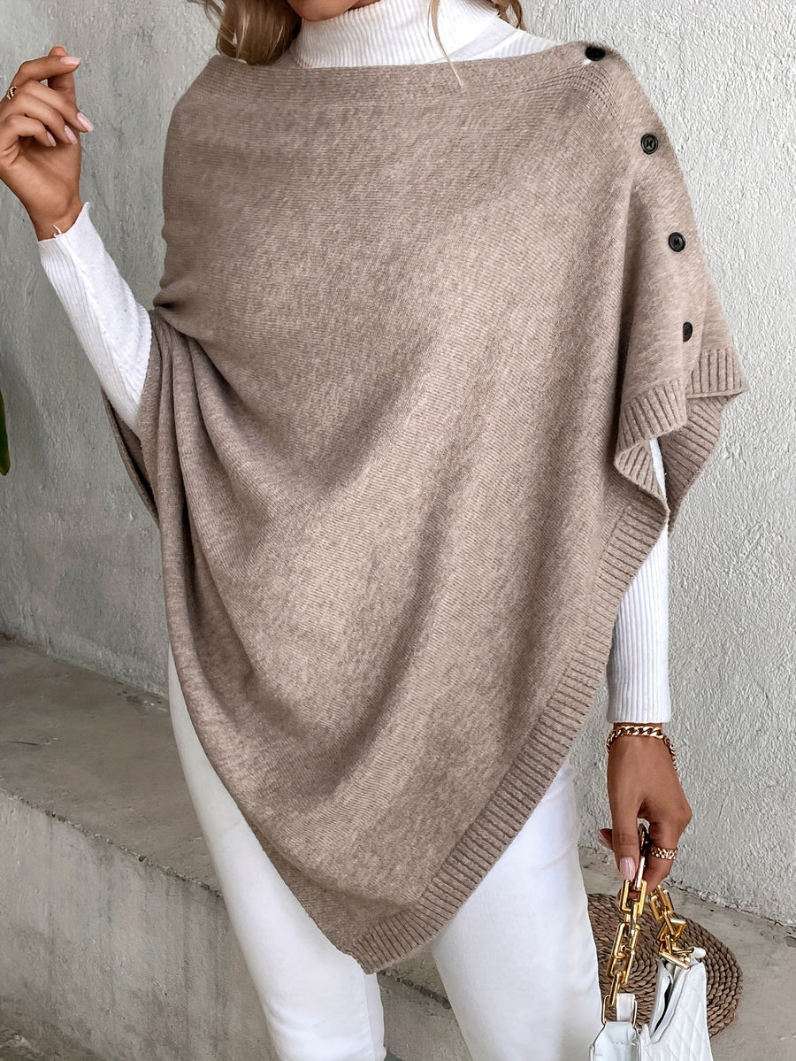A Versatile Cape That Can Be Styled in Various Ways Throughout The Year, Featuring an Elegant Design, Solid Colors, Buttons, And Suitable for Air-Conditioned Environments - Khaki