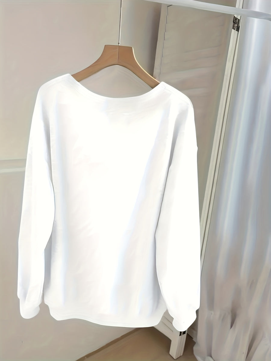 NYC, New York City Pattern Print Women's Autumn/Winter V-Neck Long-Sleeve Sweatshirt, Warm and Comfortable, Stylish and Casual, The Best Fashion Item for Autumn/Winter, Women's Autumn/Winter Sweatshirt - White