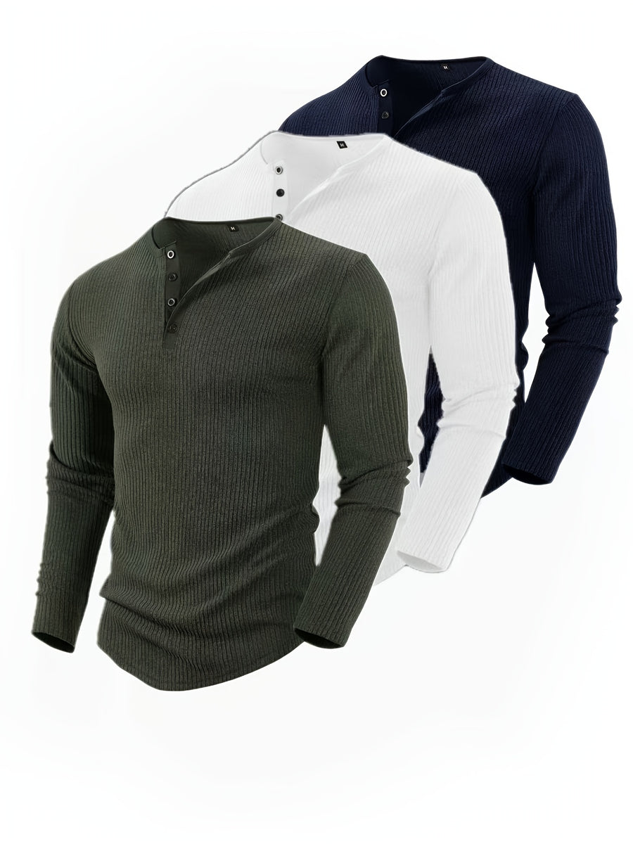 3pcs Set of New Autumn Knit Tops - Army Green + White+Navy Blue