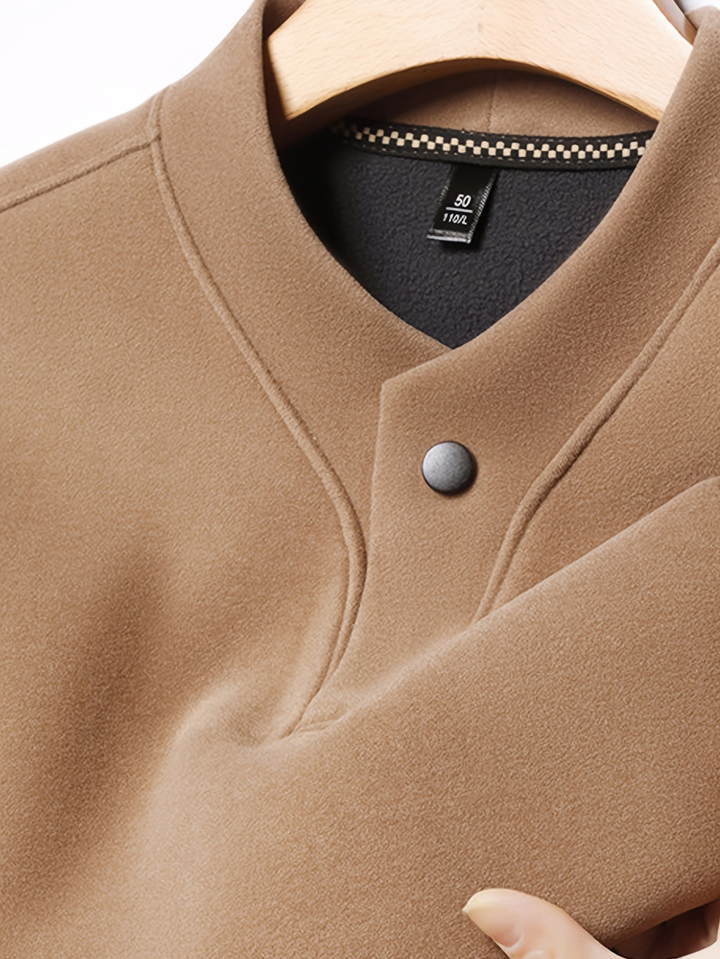 Men'S Single-Button Henley Collar Fleece Long Sleeve Top, Solid Color Minimalist Design Without LOGO, Light Luxury Easy Men'S Style - SINBOS - Camel