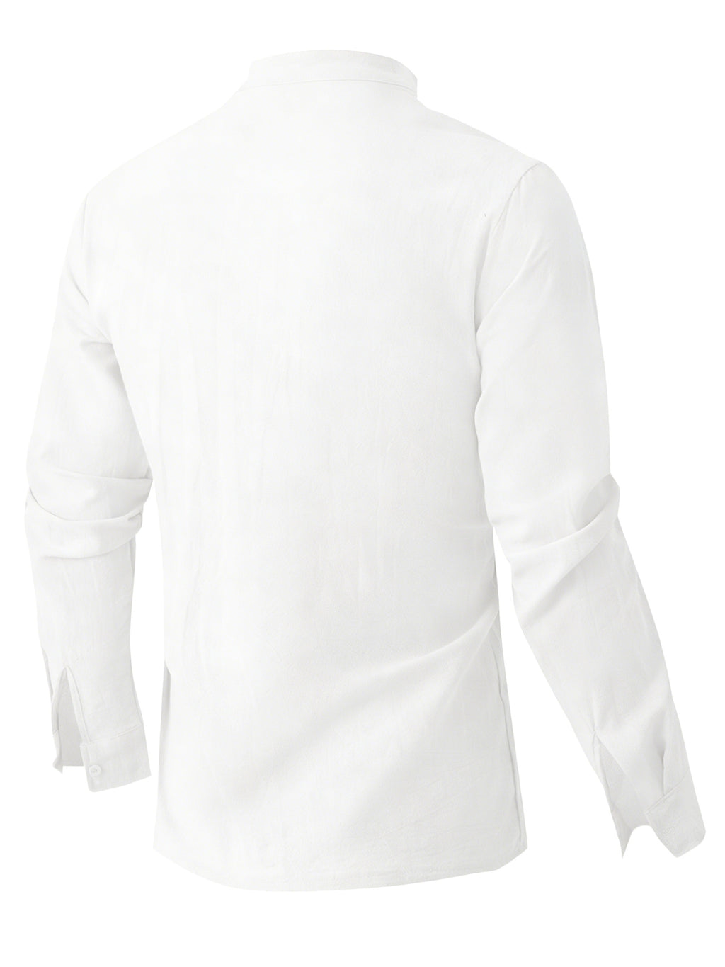[Mai Qiqi OBM] Men'S Beach Vacation Shirt Stand-Up Collar Linen Lace Texture Long-Sleeved Top Light And Breathable Summer Vacation Outfit - White