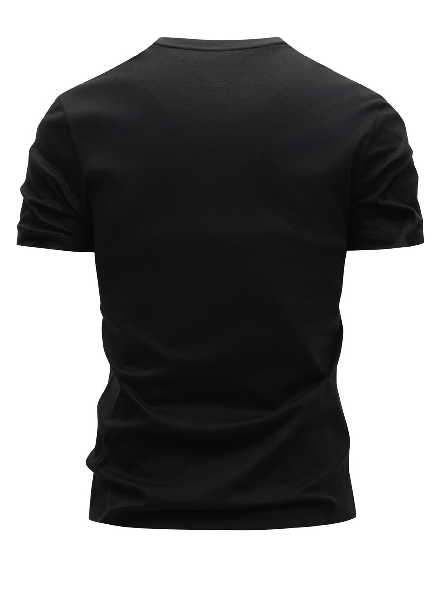 100% Cotton Men's T-Shirt, Summer Short Sleeve Thin Top, Trendy Fashionable Slim Fit, Simple and Casual, Versatile for Daily Wear, Artistic Brushstroke English Print with Slogan Pattern - Black