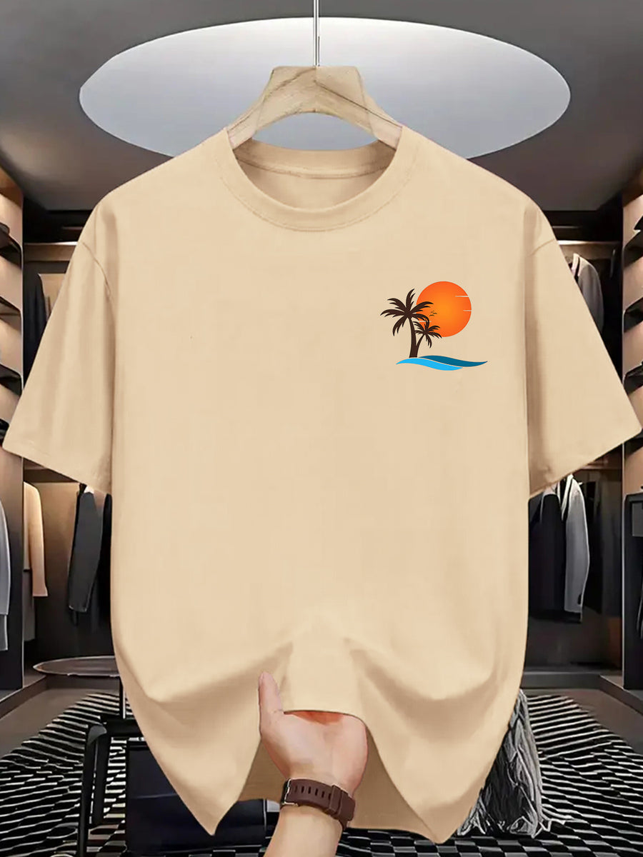Summer Men's Fashion Print Short Sleeve T-Shirt - Apricot