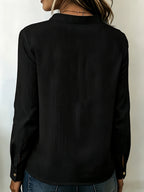According ToFashionable V-neck Bamboo-joint Style Women's Long-sleeved Shirt - Black
