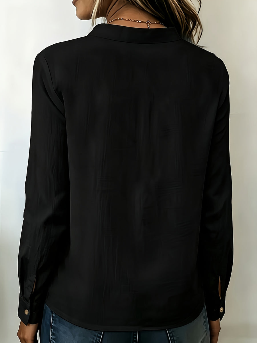 According ToFashionable V-neck Bamboo-joint Style Women's Long-sleeved Shirt - Black