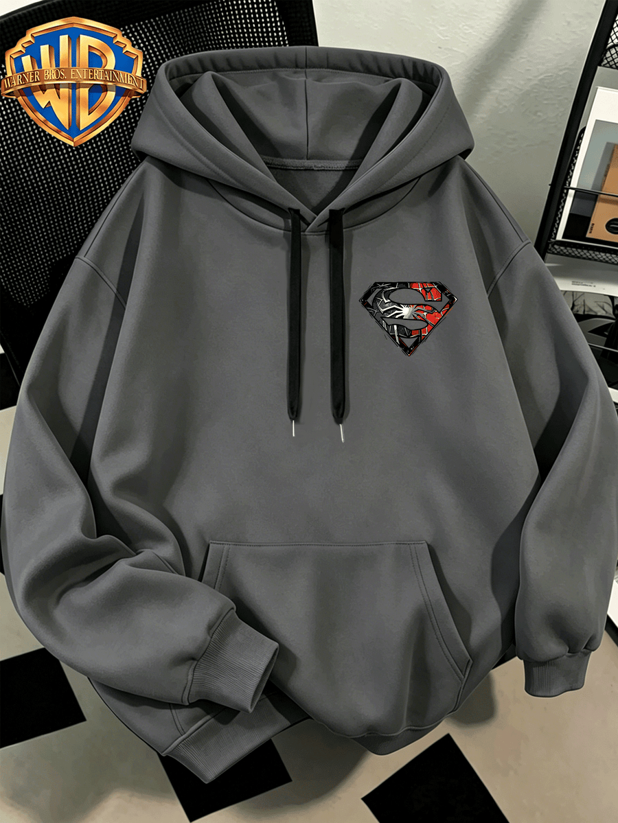 [Authorized by Warner Genuine] Fashion Hip Hop Print Fashion Brand Fashion Casual Versatile Sports Drawstring Pocket Hooded Men's Sweater, Men's Autumn and Winter Cute Casual Style, Sports Style Fashion Loose Hoodie, Daily Casual Wear. - Dark Gray
