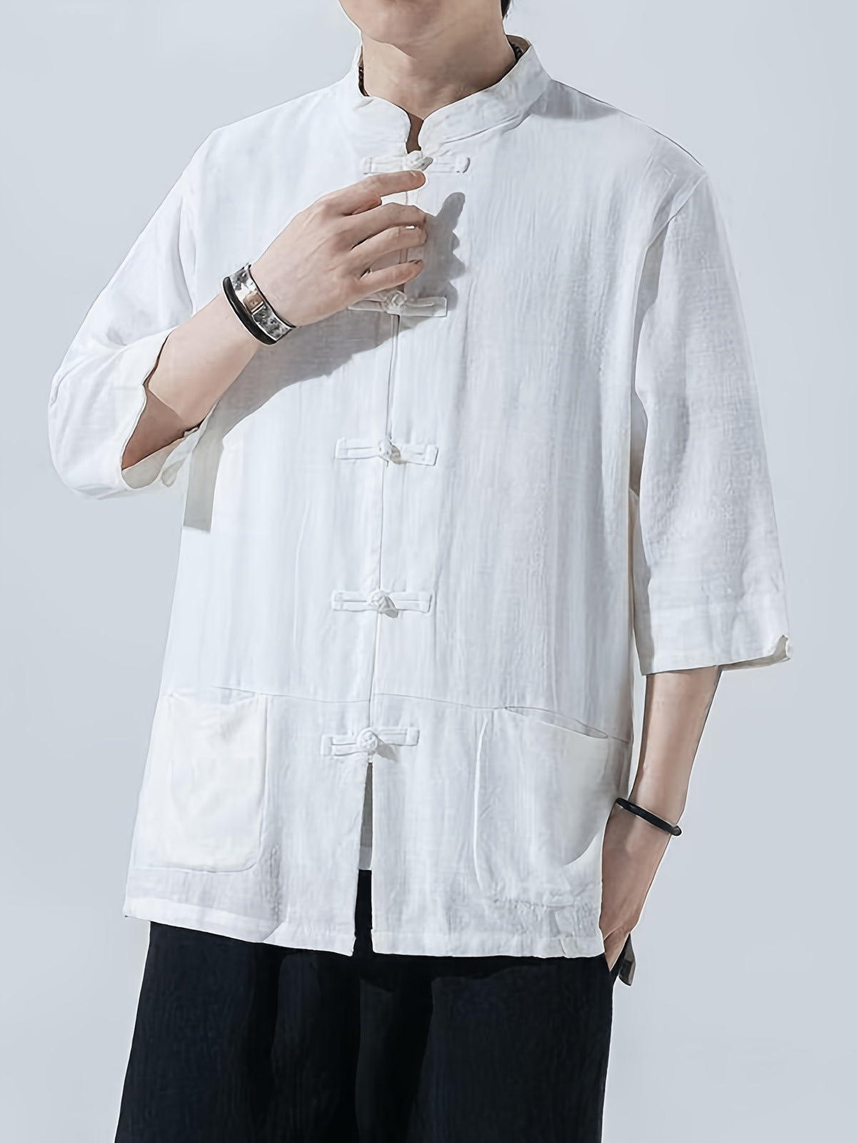 Spring Summer Men'S Top New Linen Short Sleeve Shirt Chinese Style Traditional Ancient Style, Button-Up Loose Casual Fashion Temperament High-End Men'S Comfortable Skin-Friendly Business Easy Style Fabric with Texture - White