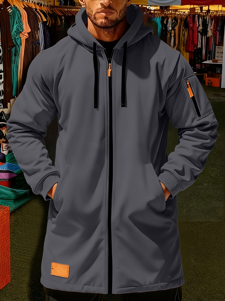 New Men's Casual Sports Sweatshirt and Hooded Long Knitted Jacket, Featuring a Multi-pocket Style. The Overall Fit Is Loose and Elegant. Fashionable Outdoor Casual Sweatshirt, Long-sleeved Cardigan, Hooded Design, Winter Clothes for Men - Dark Gray