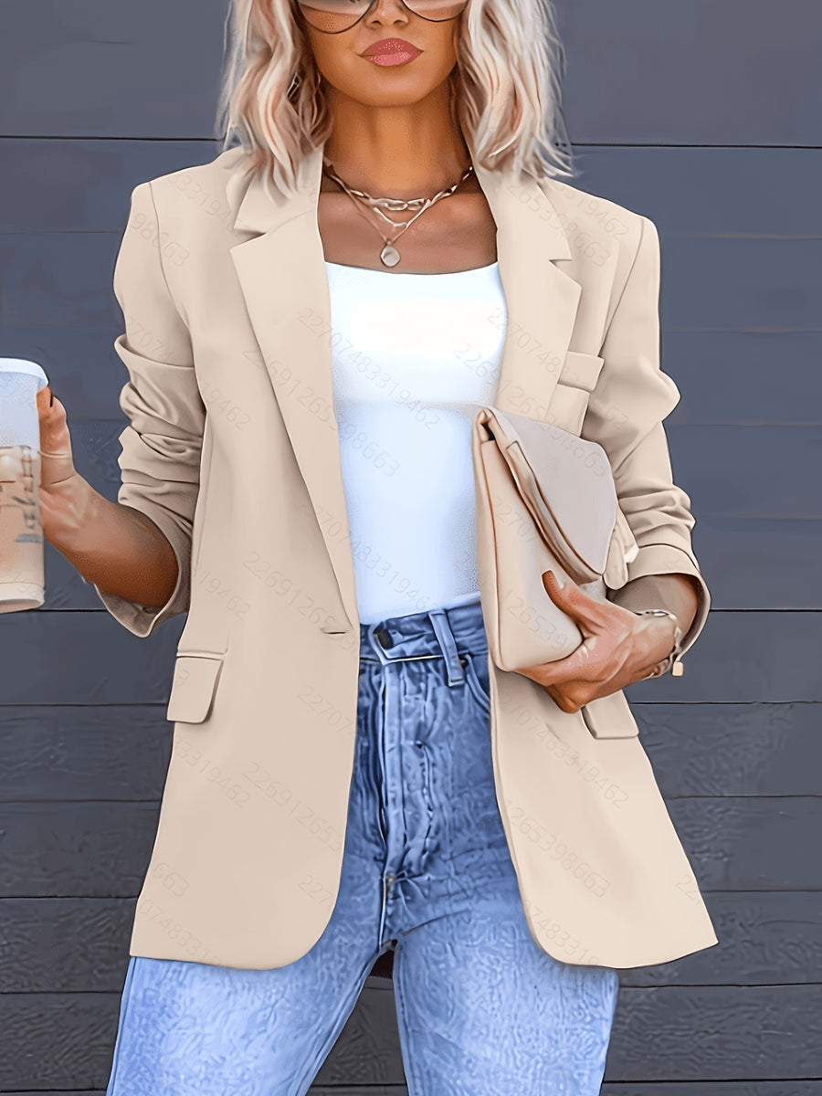 Fashionable Women's Elegant Blazer, Stylish Commuter Versatile Cardigan with Real Pockets, Solid Color New Casual Spring Jacket - Apricot