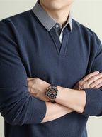 Men'S Thickened Polo Collar Faux Two-Piece Sweater, Autumn Winter Business Commute Sweater, Contrast Shirt Collar Pullover Top - SINBOS, Knit - Ya Shangqing