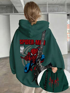 Licensed by Wb-Women'S Hoodie with Spidey Print-Spring And Autumn Casual Zip Hoodie, Fashion Sweatshirt, Spring And Autumn Vibrant Hoodie Zip Hoodie, Women'S - Green