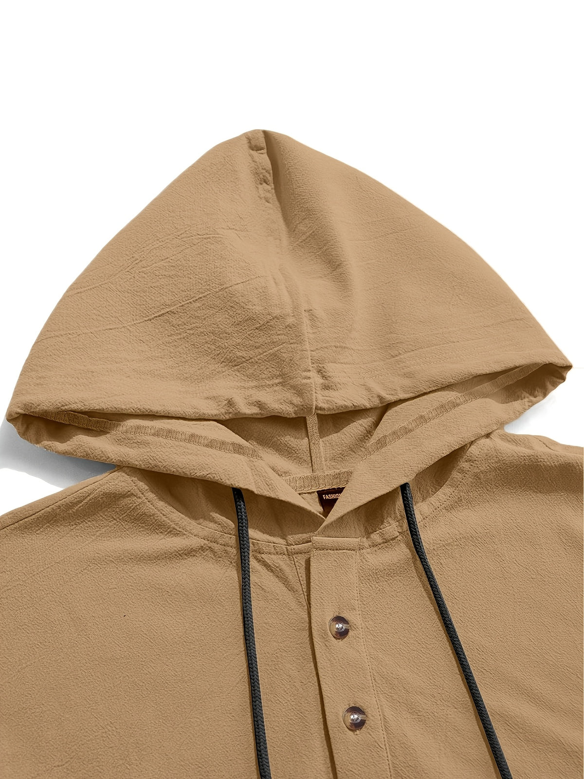 2pcs Men'S Linen-Like Hooded Henley Long Sleeve Sweatshirt Set, Breathable Thin Solid Color Half-Open Placket Casual Pullover Henley Shirt, Soft Comfortable Textured Fabric Fresh And Non-Stuffy, Loose Slimming Versatile Fit - 2pcs【Earth Yellow+Apricot】