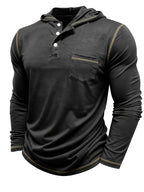Autumn Men's Hooded Long Sleeved T-shirt Men's Henry Shirt Sunscreen and Shading Keep Warm and Cool Essential for Autumn and Winter 2pcs Set for - black with khaki