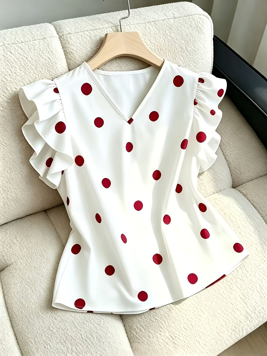New Ruffled Fashion Polka Dot Vest, Suitable for Work, Weddings, Parties, Concerts, Brunch, Airport, Daily Fashion, Suitable for Halloween, Christmas, Retro Style - Red Polka Dots