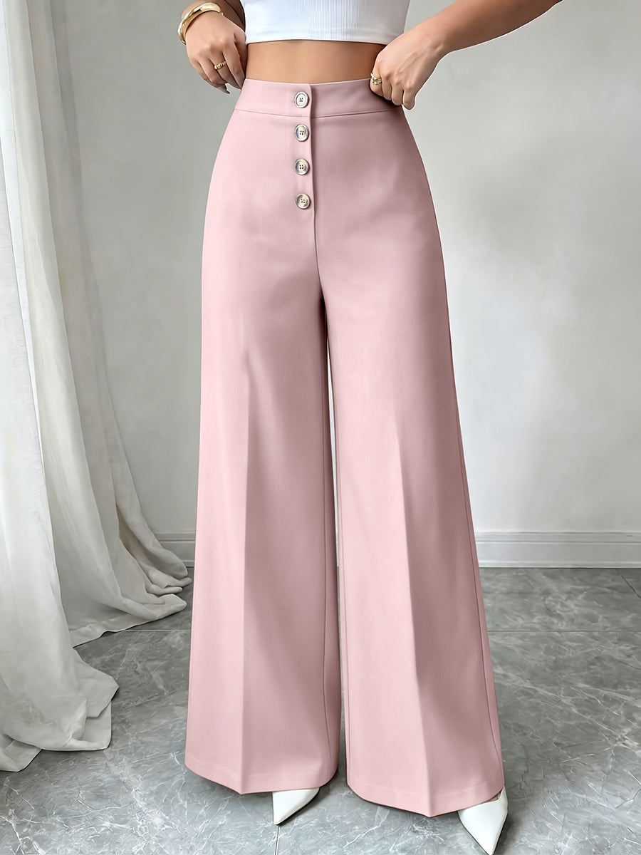 Women's New High Waisted Blue Straight Leg Pants with a Single Breasted Front, Simple, Elegant and Fashionable Pants - Pink Color