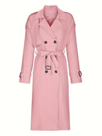 Women'S Autumn Winter Casual Temperament Solid Color Trench Coat Mid-Length Outerwear - Pale Pinkish Gray