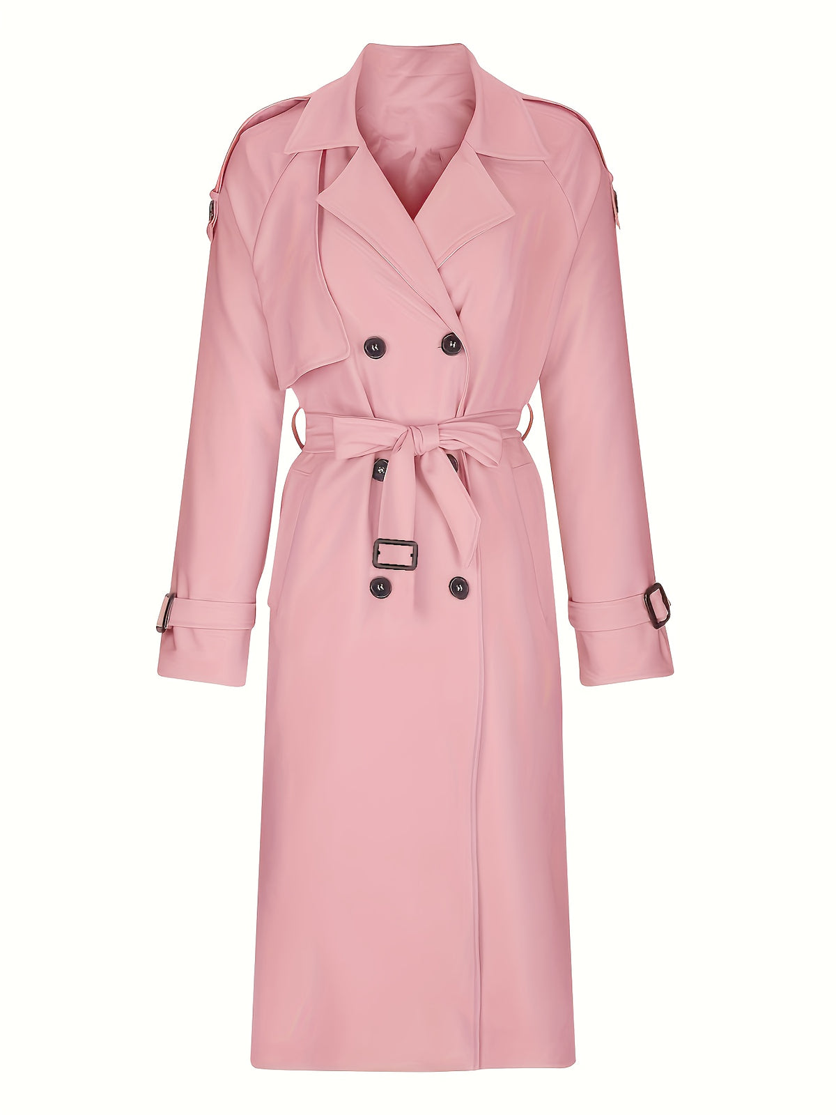 Women'S Autumn Winter Casual Temperament Solid Color Trench Coat Mid-Length Outerwear - Pale Pinkish Gray