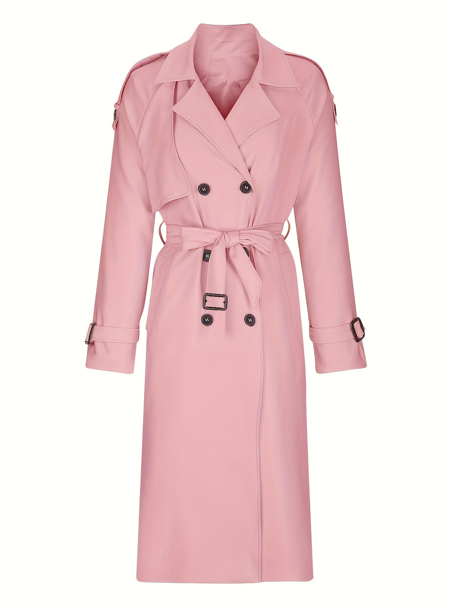 Women'S Autumn Winter Casual Temperament Solid Color Trench Coat Mid-Length Outerwear - Pale Pinkish Gray