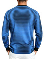 Men's Striped Henley Neck Long Sleeve T-Shirt, Fall Casual 3 Buttons Commuter Basic Shirt - created-sapphire blue