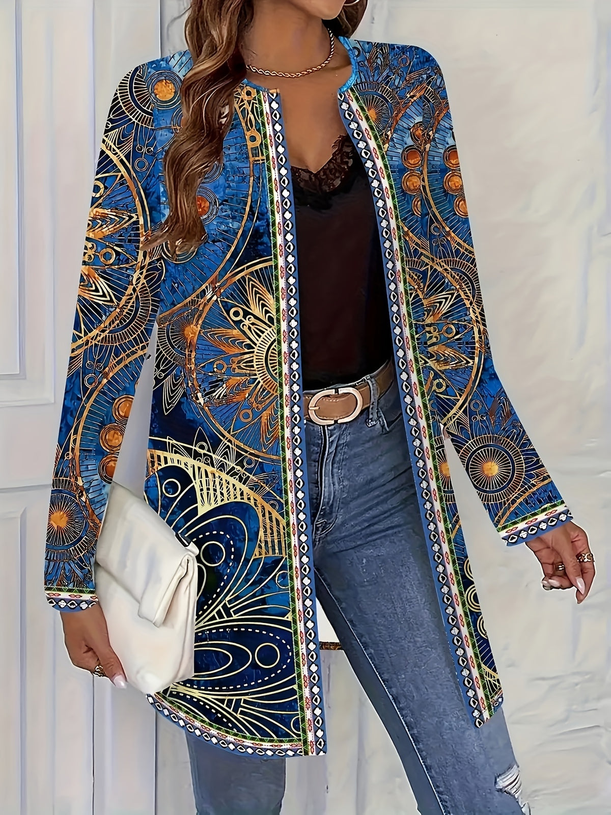 Women's New Bohemian Long Print Cardigan Shawl Top - Mixed colors