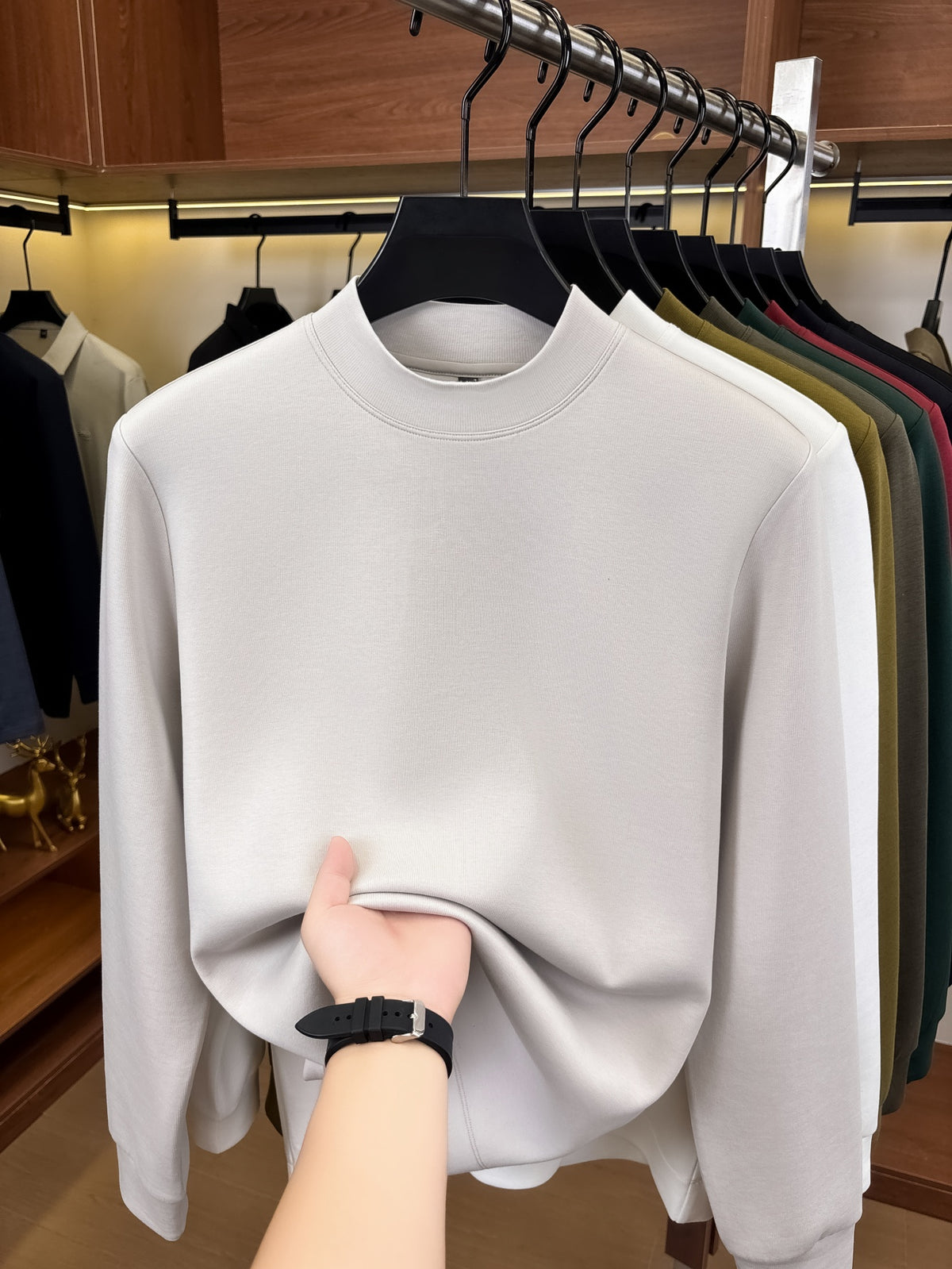 Autumn/Winter New Style Solid Color Half-Turtleneck Lyocell High-Quality Long-Sleeve Knit Base Layer, Versatile and Warm Men's Sweater, Skin-Friendly, Comfortable, Durable, and Breathable Men's Top, Cold-Proof Pullover FL27 - Light Grey