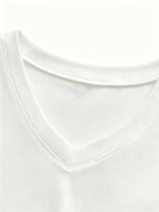 100% Men's V-neck Long-sleeve T-shirt, Men's Knitted Sweatshirt, Casual Sportswear Outdoor Top - White