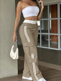 Women's Heavy-Duty Pants (Cargo Pants) with Piping Stripe & Large Cargo Pockets - Full-Length Heavy-Duty Pants for, Outdoor, Workwear - Beltless Design, All-Season Casual Wear (No  Compatible) - Attire - Khaki