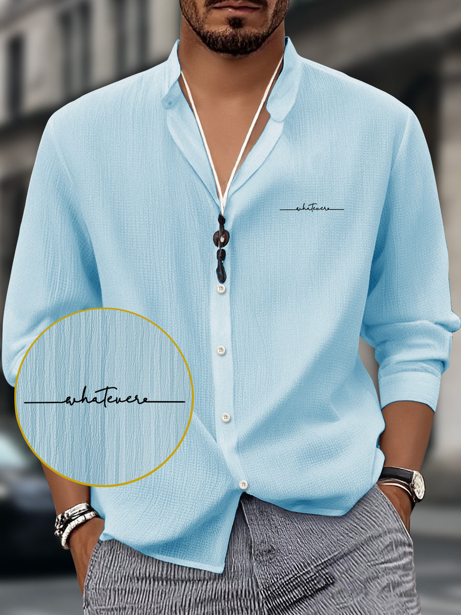Men'S Autumn And Summer Shirts - Easy Button- Front, Breathable Stand-Collar Dress Shirt Suitable for Office, Formal Occasions, And Casual Wear - Easy-Care Machine-Washable White Top - Sky Blue