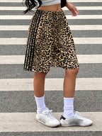 Women's Y2K Full-Body Leopard Print Shorts with Black Striped Side Contrast, Y2K Fashion, Loose Fit, Suitable for Outdoor Casual S, All Seasons, Comfortable to Wear, Summer Essential, Suitable for Casual/Party/Date - Multicolor
