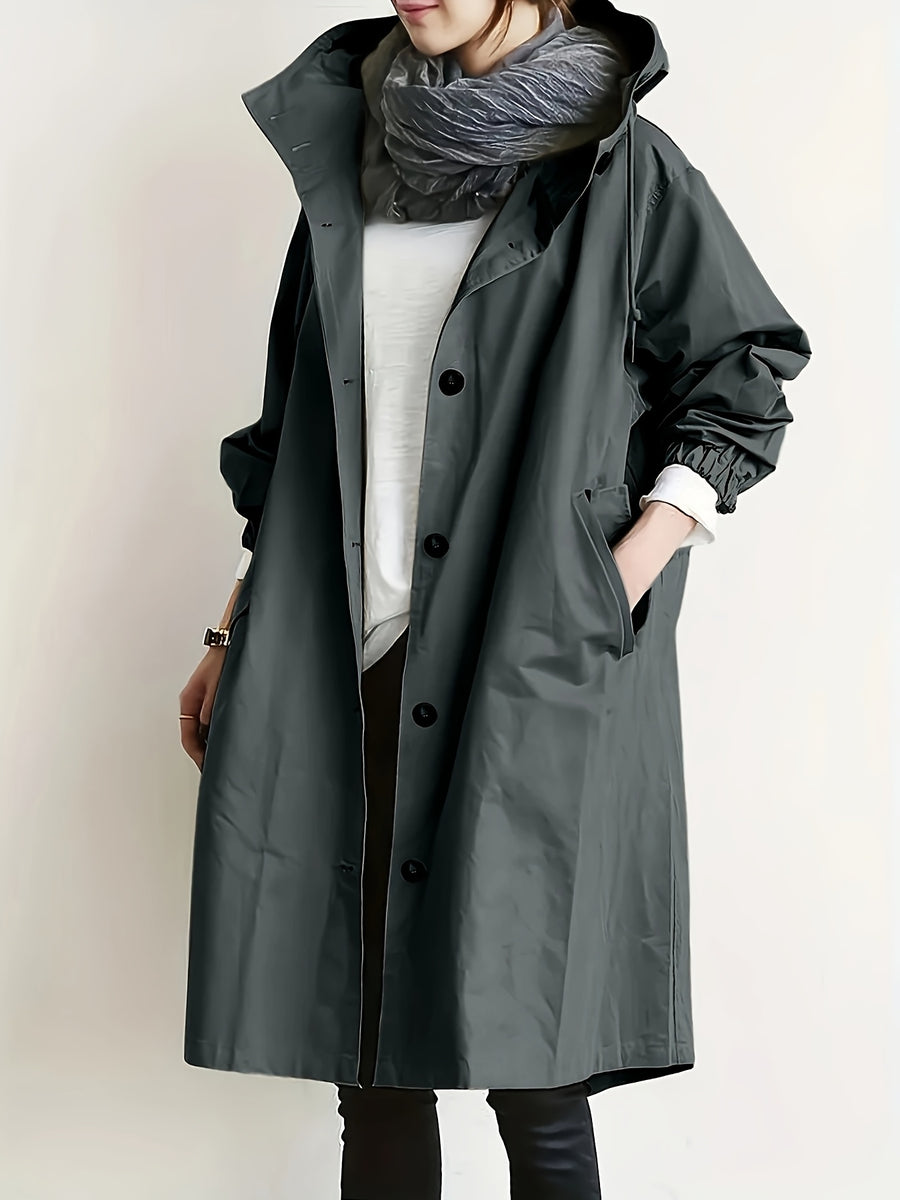 Solid Color Stylish Casual Loose Hooded Jacket with Lining - Graphite Color