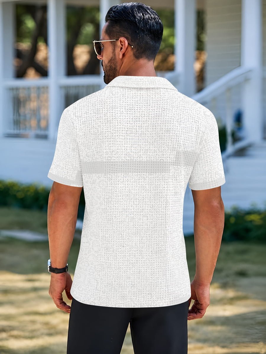 New Summer Men's Waffle Knit Polo Shirt with Lapel Collar, Simple Print Design, Breathable Textured Short Sleeves, Casual and Versatile Top for Daily or Commuting Wear - Mixed colors