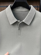 Men's Autumn/Winter Thick Long-Sleeve Polo Shirt, Lapel Collar, Two-Button Placket, Understated and Premium, Suitable for All Ages - SINBOS - Gray Green