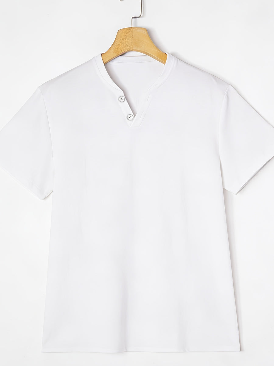 Men's Summer Linen T-Shirts 2pcs, Breathable Soft V-Neck Henley Short Sleeve Shirts, Loose Casual Beach Yoga Tops, Trendy Mens Casual Wear - White+Green