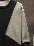 Color-Blocked Round-Neck Knitted Casual Winter Base Layer for Men - Black