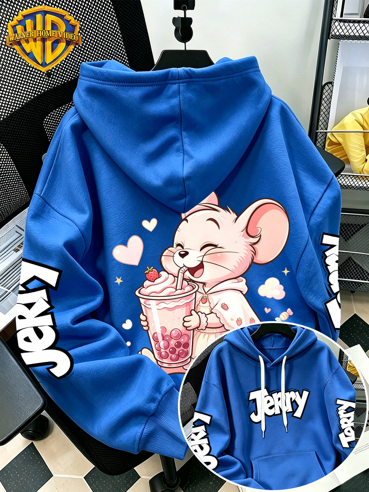 Authorized by Warner Bros., 2026 New Fun Cartoon Print, Men'S Hoodie, Hooded Sweatshirt, Kangaroo Pocket And Drawstring Hat, Suitable for Daily And Outdoor Sports Wear, Autumn And Winter Warm Jacket, Fashionable Jacket - Blue