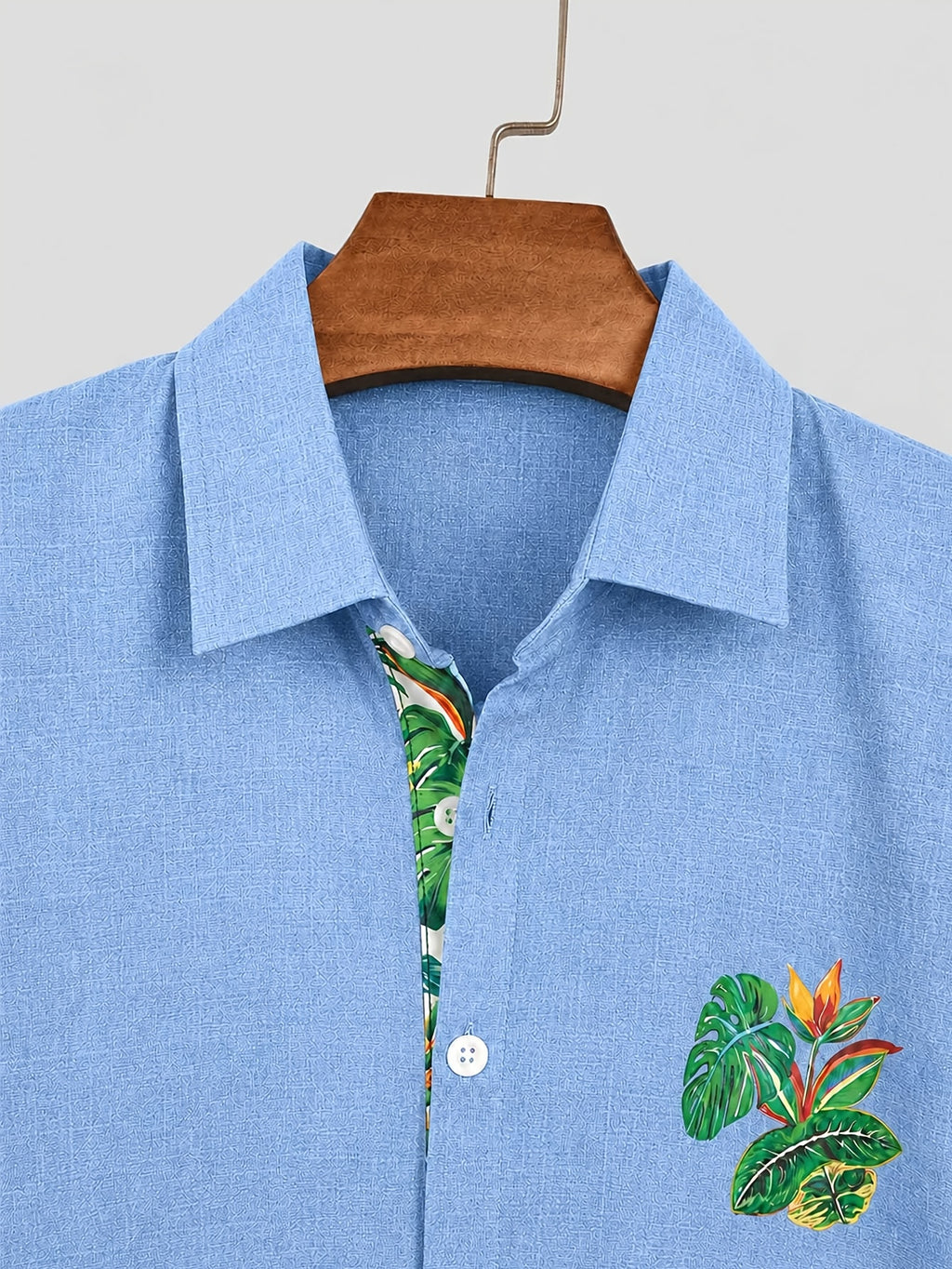 100% Men'S Casual Short Sleeve Shirt, Pure Fabric with Print And Color Block Design for Summer, Beach Vacation Style Blouse, Fabric Is Sweat-Absorbent And Breathable, Great Gift for Boyfriend And Husband, Suitable for Outdoor Travel Or Vacation - Sky Blue