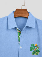 100% Men'S Casual Short Sleeve Shirt, Pure Fabric with Print And Color Block Design for Summer, Beach Vacation Style Blouse, Fabric Is Sweat-Absorbent And Breathable, Great Gift for Boyfriend And Husband, Suitable for Outdoor Travel Or Vacation - Sky Blue