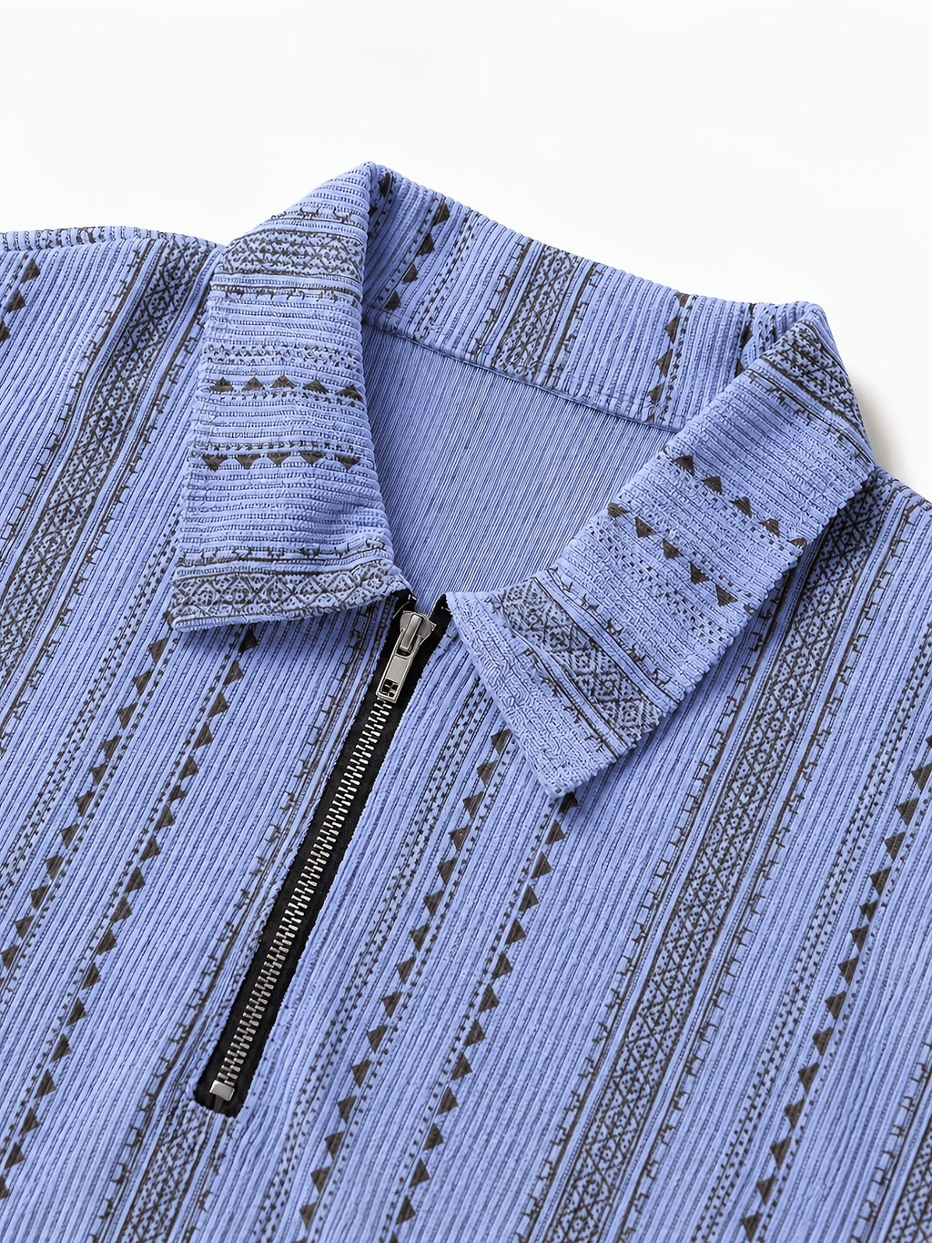 Men's Summer Knit Polo Shirt, Fashion Vertical Jacquard Stripe, Half-Zip Geometric Texture, Suitable for Trips, Business Occasions & Evening Dates - Men's Knit Polo Shirt (Sea Blue)