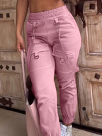 2026 Spring And Summer New Casual Women'S High-Waisted Pants with Solid Color Pocket Design And Elegant Suspenders, Perfect for Casual Outings And Dates - Pink