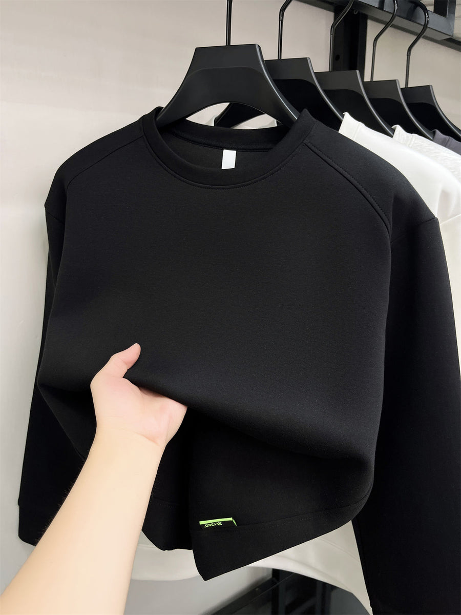 Men's Solid-colored Round-neck Sweatshirt - Black
