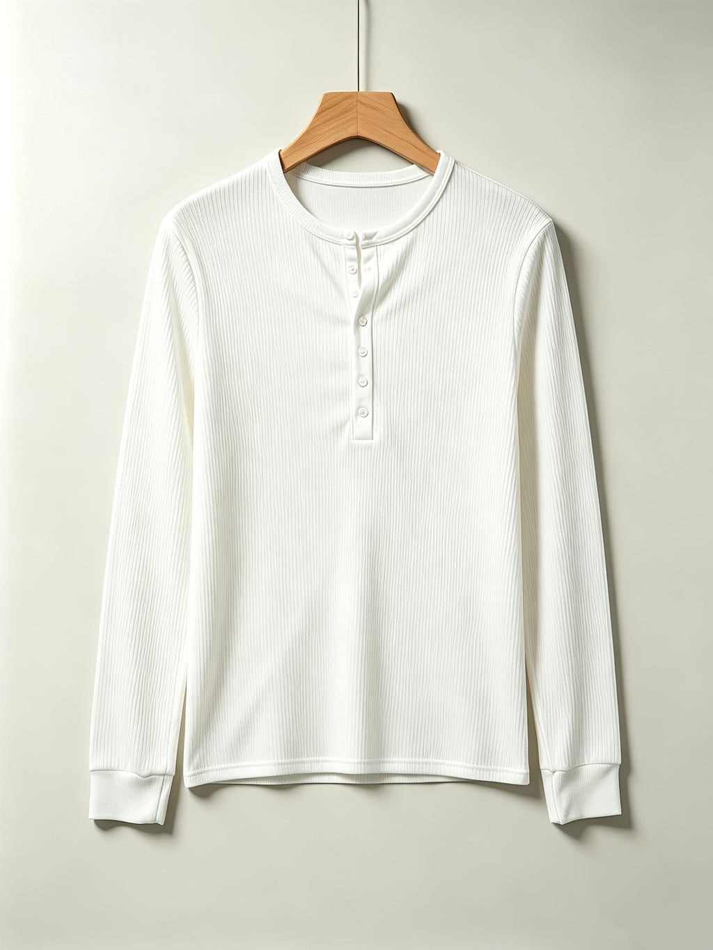 2pcs Men's Long Sleeve Vertical Rib Knit Henley Shirt, Slim Fit with Waist Taper to Highlight a Masculine Silhouette, Breathable and Skin-Friendly, Not Stuffy, High-Stretch Vertical Ribbed 7-Button Placket Versatile Top, Suitable for Daily Casual - white+army green