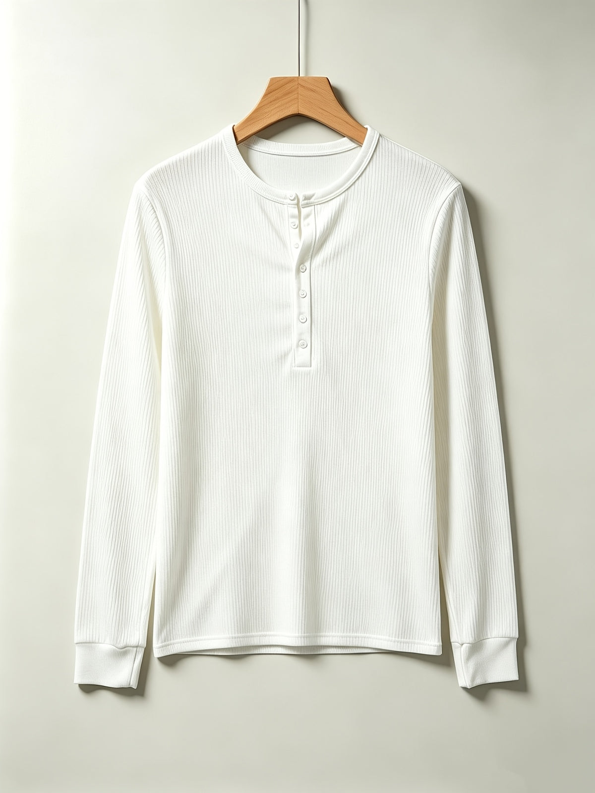 2pcs Men's Long Sleeve Vertical Rib Knit Henley Shirt, Slim Fit with Waist Taper to Highlight a Masculine Silhouette, Breathable and Skin-Friendly, Not Stuffy, High-Stretch Vertical Ribbed 7-Button Placket Versatile Top, Suitable for Daily Casual - white+army green