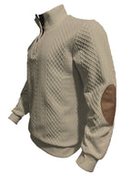 MILANO Italian Stand Collar Men'S Sweater Autumn Winter Jacquard Diamond Check Business Casual Half-Button Pullover, Knit - Khaki
