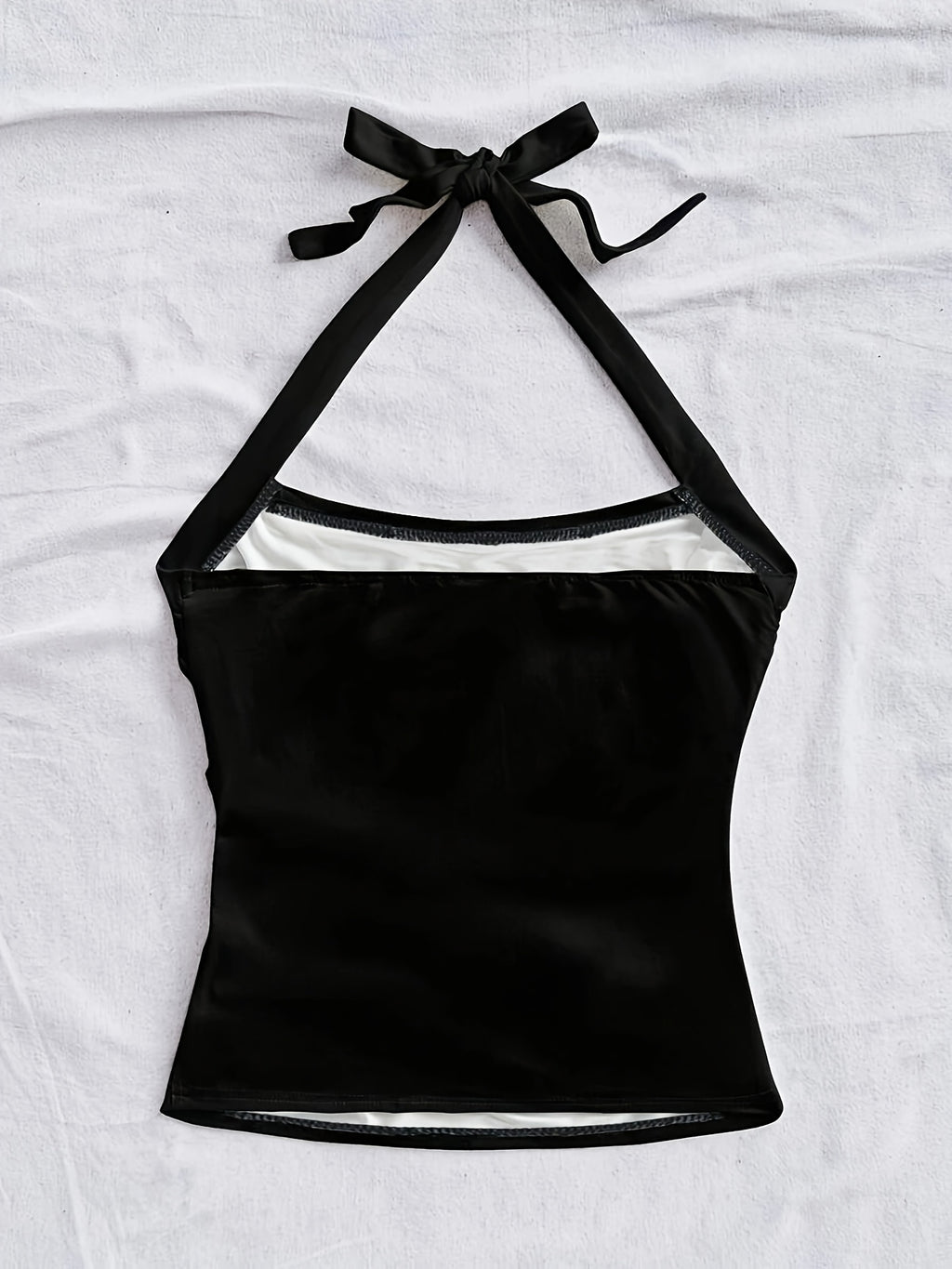 Women'S Summer Vacation Floral Print Halter Camisole, Back Bow Tie Cami Top - Black